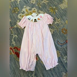 NWT Pleats and Stitches SMOCKED THANKSGIVING TURKEY BUBBLE IN PINK size 2T